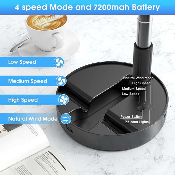 X8-Lite Portable Fan, 7200mAh Battery Powered Rechargeable,USB Desk Floor Fan with Remote, Foldable Telescopic Fan for Home