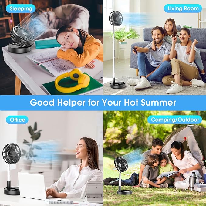 X8-Lite Portable Fan, 7200mAh Battery Powered Rechargeable,USB Desk Floor Fan with Remote, Foldable Telescopic Fan for Home