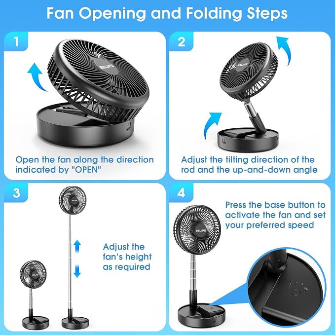 X8-Lite Portable Fan, 7200mAh Battery Powered Rechargeable,USB Desk Floor Fan with Remote, Foldable Telescopic Fan for Home