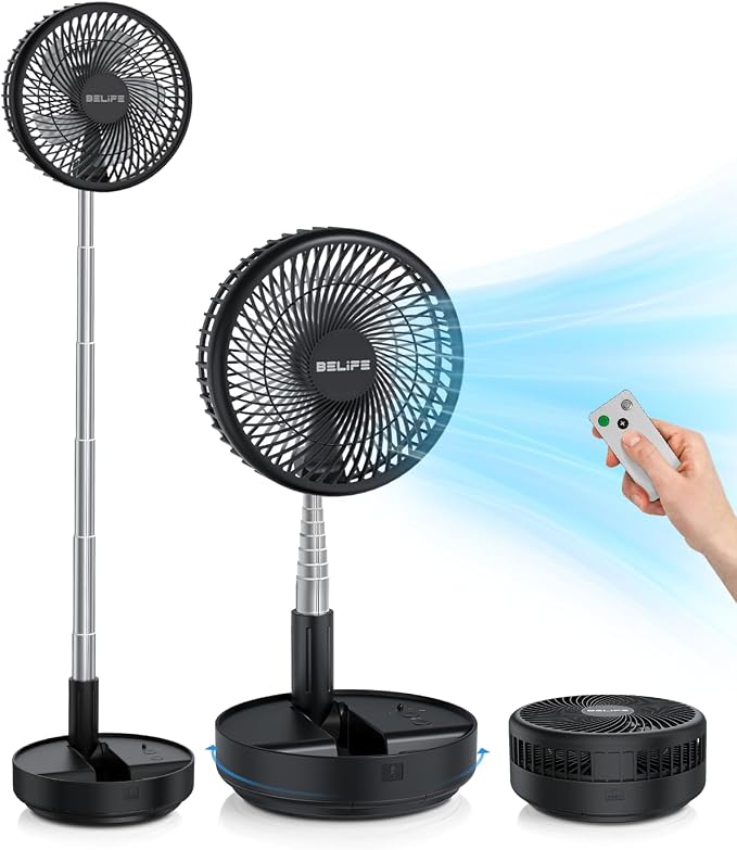 X8 Portable Fan, 7200mAh Battery Powered Rechargeable, Oscillating USB Desk Floor Fan with Remote, Foldable Telescopic Fan