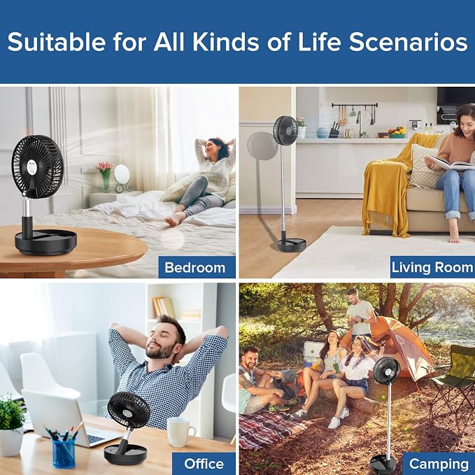 X8 Portable Fan, 7200mAh Battery Powered Rechargeable, Oscillating USB Desk Floor Fan with Remote, Foldable Telescopic Fan