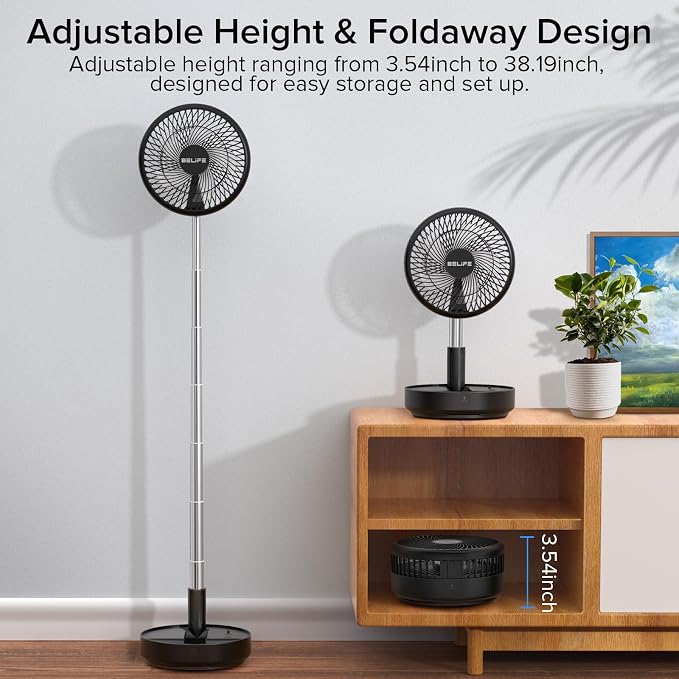 X8 Portable Fan, 7200mAh Battery Powered Rechargeable, Oscillating USB Desk Floor Fan with Remote, Foldable Telescopic Fan