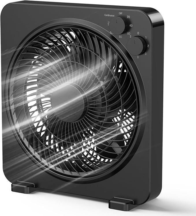 XHK 13" Box Fan, Table Fan, Quiet Powerful Desk Fan with 3 Adjustable Speeds, 120 Min Timer, Compact & Portable, product