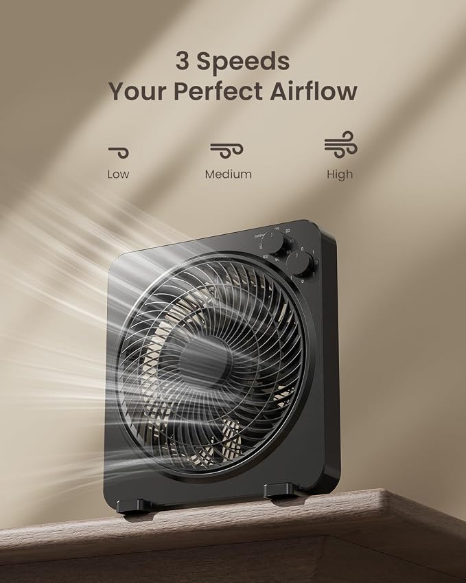 XHK 13" Box Fan, Table Fan, Quiet Powerful Desk Fan with 3 Adjustable Speeds, 120 Min Timer, Compact & Portable, alternate