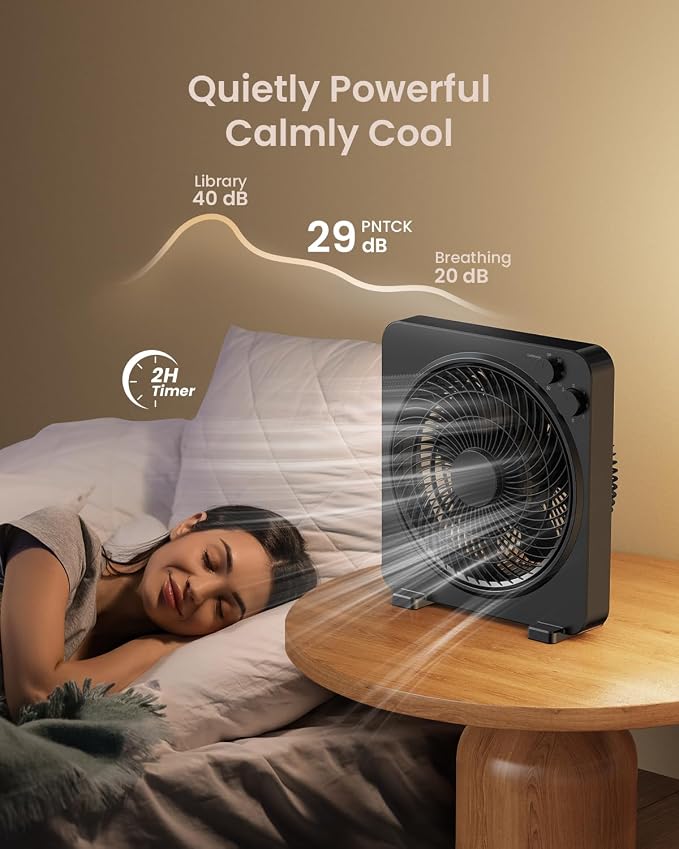 XHK 13" Box Fan, Table Fan, Quiet Powerful Desk Fan with 3 Adjustable Speeds, 120 Min Timer, Compact & Portable, alternate