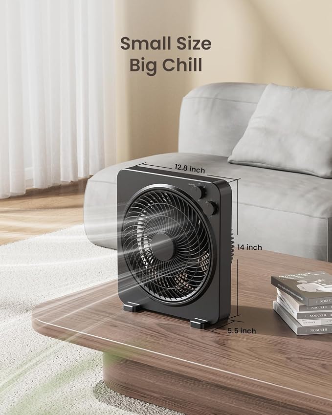 XHK 13" Box Fan, Table Fan, Quiet Powerful Desk Fan with 3 Adjustable Speeds, 120 Min Timer, Compact & Portable, alternate