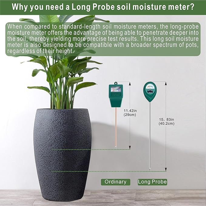 Long Probe Deep Use Soil Moisture Meter Sensor, Water Monitor Indicator, Hygrometer for Outdoor Indoor Large Pot Plants