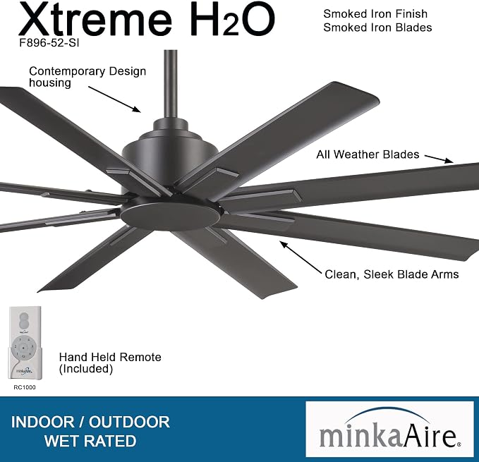 Xtreme H2O 52" Outdoor Ceiling Fan F896-52-SI - Smoked Iron, alternate product view 2