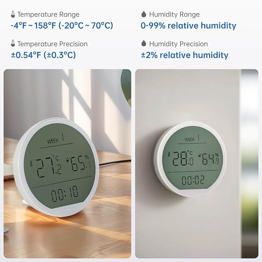 Zigbee Temperature and Humidity Sensor, Smart Hygrometer Thermometer with Large Screen, Supports Threshold Alerts or Smart
