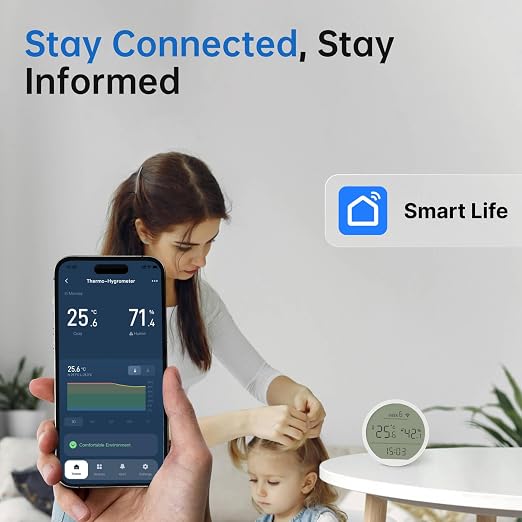 Zigbee Temperature and Humidity Sensor, Smart Hygrometer Thermometer with Large Screen, Supports Threshold Alerts or Smart